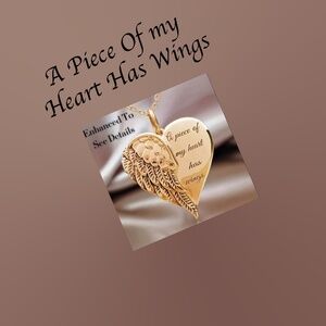 💖 Engraved Remembrance Wing & Heart Necklace NWT Gold Plated 💖Size is about 1"